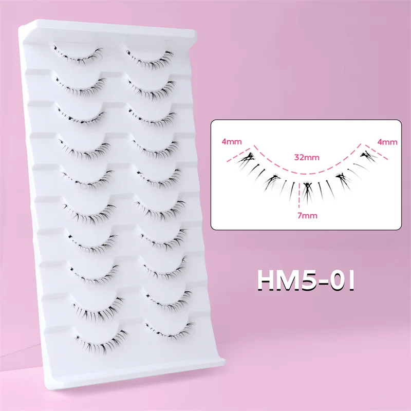 10 Paar untere Wimpern, Packung unter den Wimpern, weiche untere Wimpern, 100 % handgefertigt, transparentes Band, Manga-Unterwimpern, Make-up-Tools – Detail 7