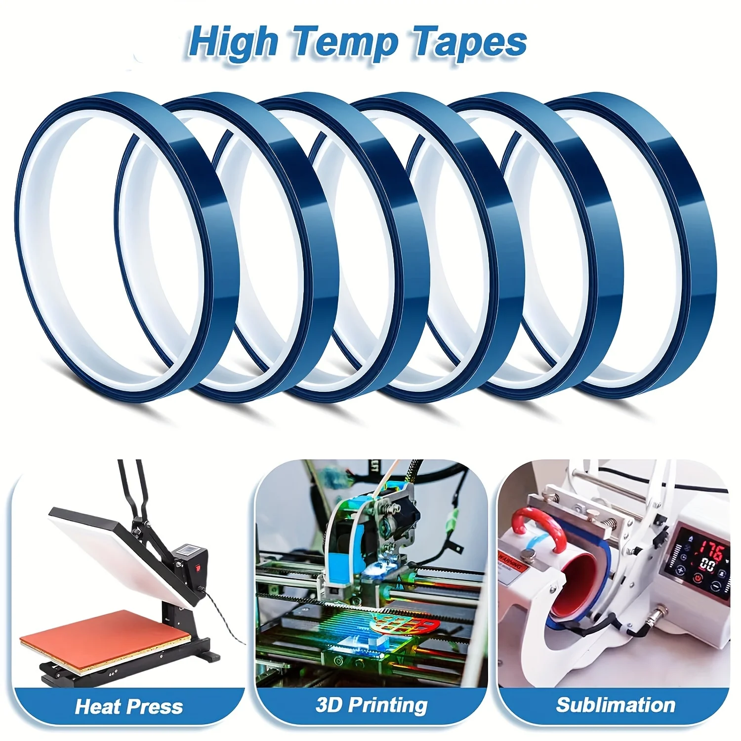 2/5/10Rolls 10mm X33m (108ft) Blue Heat Tape High Temperature Heat Resistant Tape For Heat Sublimation Press Vinyl