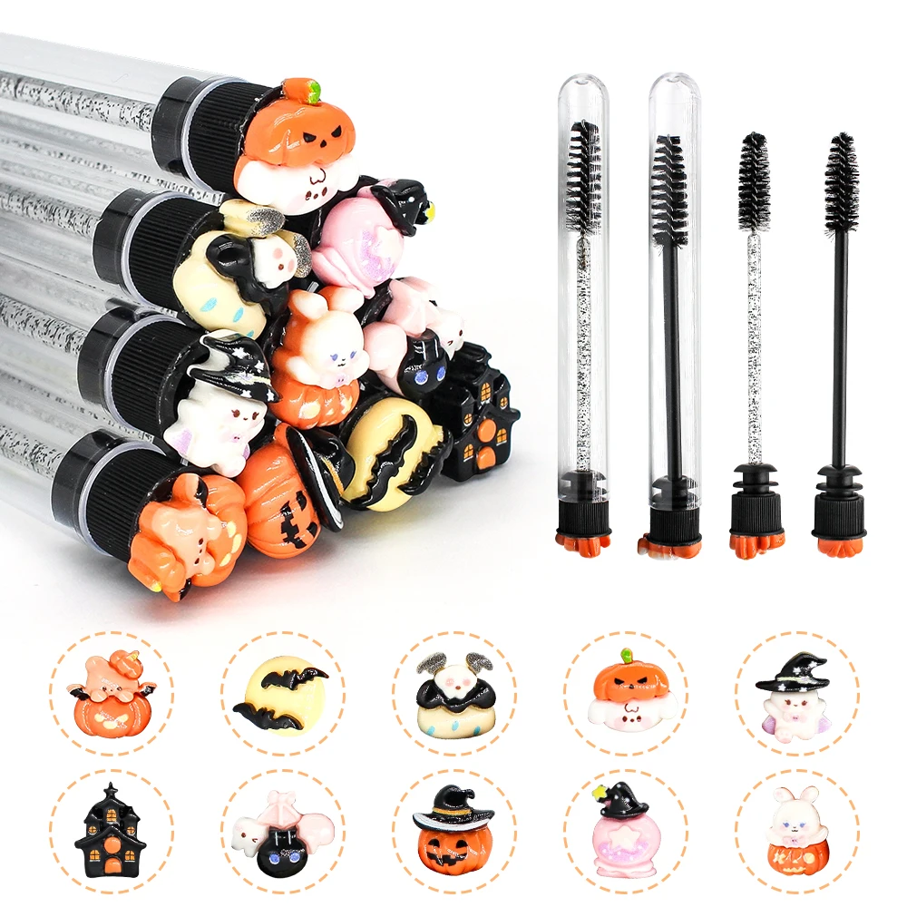 10/50 szt. Szczoteczka do rzęs wielokrotnego użytku Halloween Tube Mascara Wand - Straszna i urocza z tubką, szczoteczki do rzęs, szczoteczka do brwi z wymiennymi końcówkami