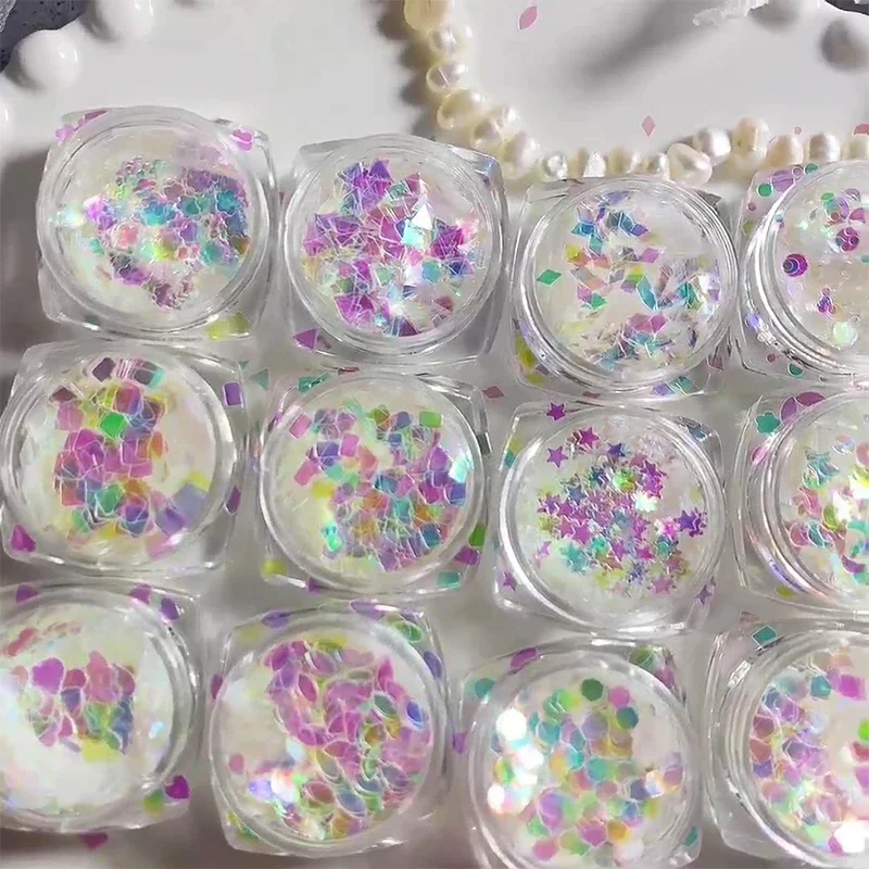 1箱 ホログラフィックレーザーネイルスパンコール - スーパーグリッターオーロラフレーク、DIYスパークルマニキュアアクセサリー、サロンや自宅用