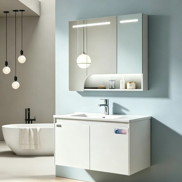Bathroom Furniture Set Single Sink Bathroom Vanity Cabinet Combo With Lighted Mirror Vanity Ceramic Basin Bathroom Vanities
