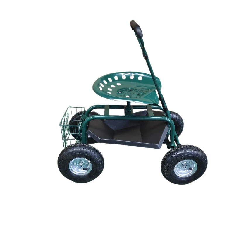 

360 degree rotating seat car iron four-wheel garden tool car telescopic handle gardening garden