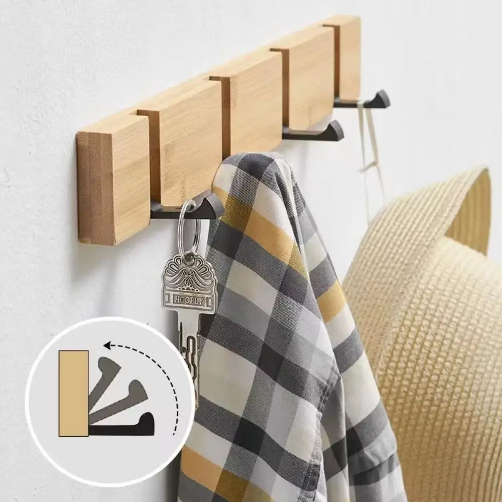 

Creative Bamboo Wall Mounted Hooks 3/4/5 Hooks Natural Bamboo Door Back Hook Rack Adhesive Mount Rustproof