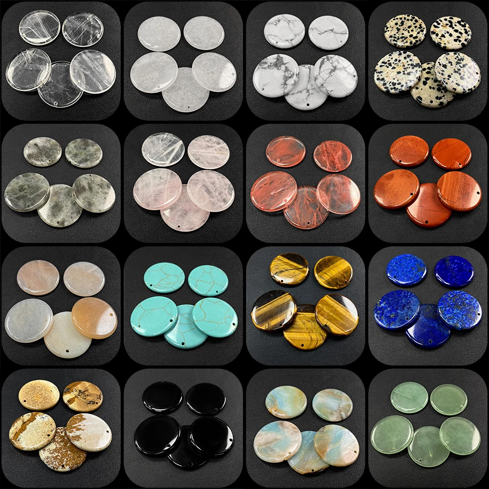 Ciondolo in pietra rotonda piatta naturale da 30 mm di alta qualità Amazonite Occhio di tigre Avventurina Charms Fit Creazione di gioielli Collana fai da te 2 pezzi