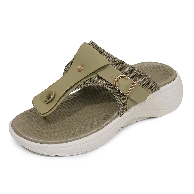 

New Summer Thick-soled Non-slip Slippers Fashionable Color Matching Sexy Leather Buckle Shoes Lightweight Outdoor Women Slippers