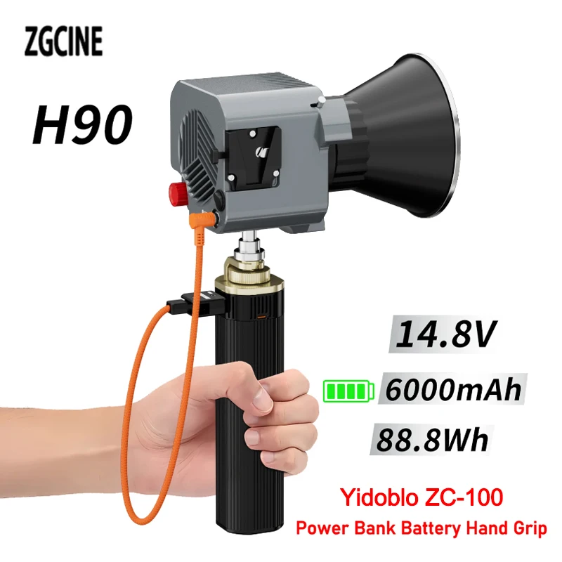 

ZGCINE H90 Power Bank Battery Hand Grip for Yidoblo ZC-100 BI 6000mAH Power Supply Handle D-TAP/PD Input D-TAP/USB-C Output