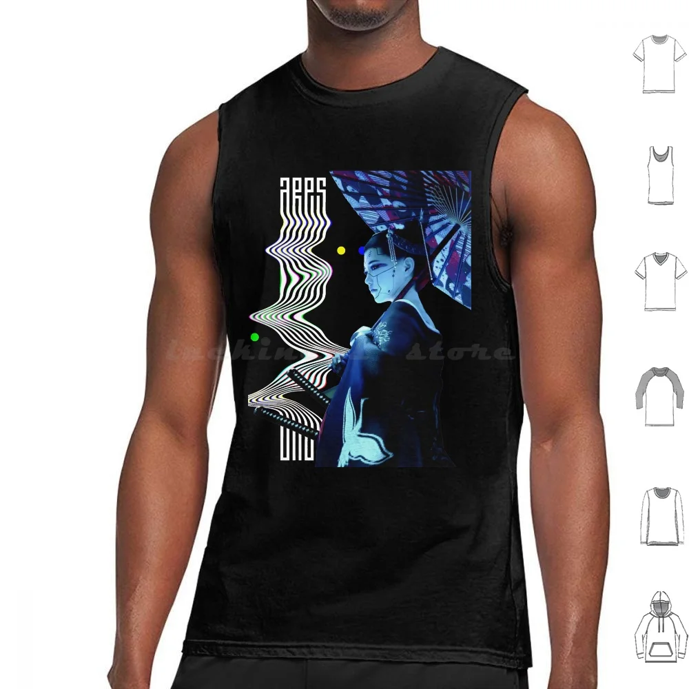 Vaporwave Geisha Tank Tops Vest Sleeveless Cyborg Girl Glitch Vaporwave Japanese Hipster Future Fashion Urban Style Cyber