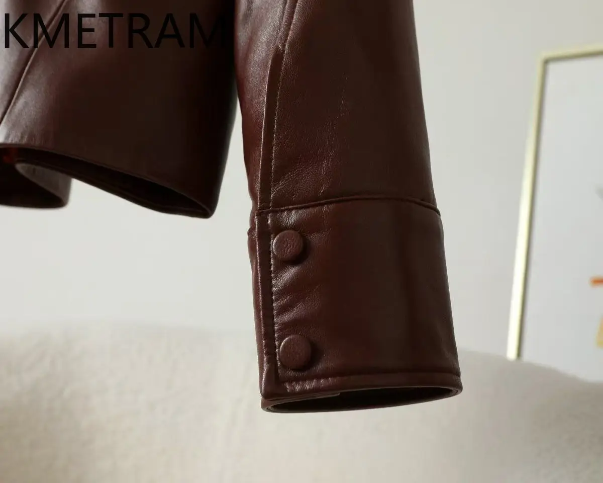 100% Sheepskin Real Leather Jacket Women Winter Clothes Motorcycle Burgundy Jackets Cropped Outerwears 2024 дубленка женская