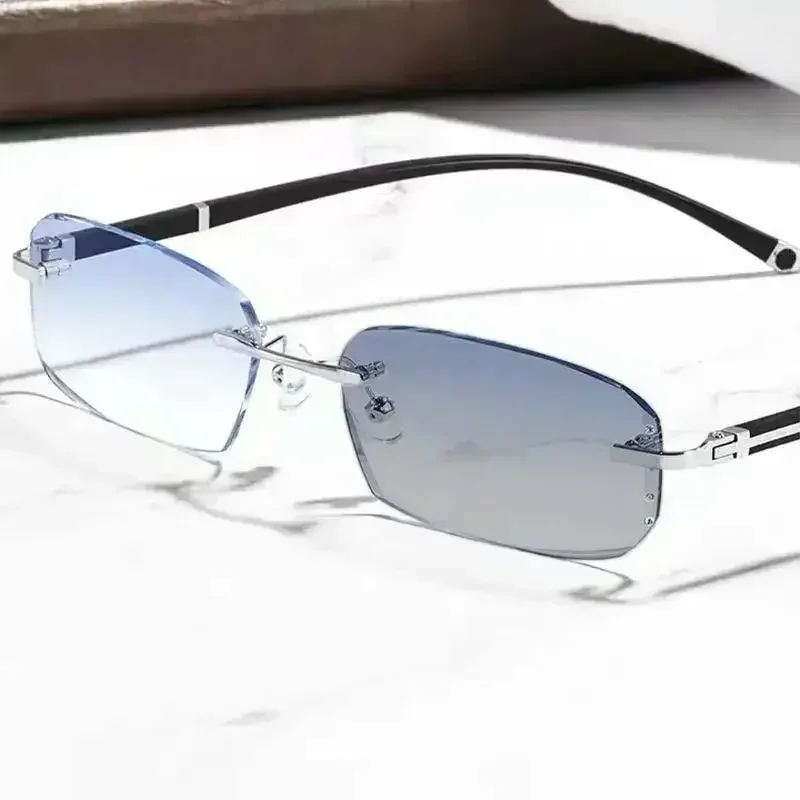 Diamond Cut Business Myopia Photochromic Glasses Rimless UV400 Men Women Luxury Eyeglasses Color Changing Diopters -1.0 To -4.0