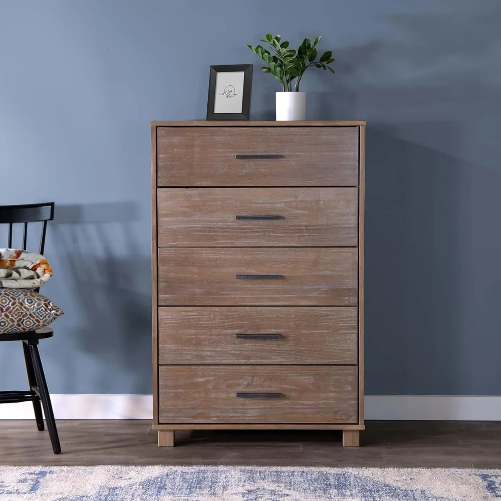 Wood Grain Furniture Loft Dresser Chest of Drawers, Weathered Pine Finish, Suitable for Living Room, Bedroom, Hallway