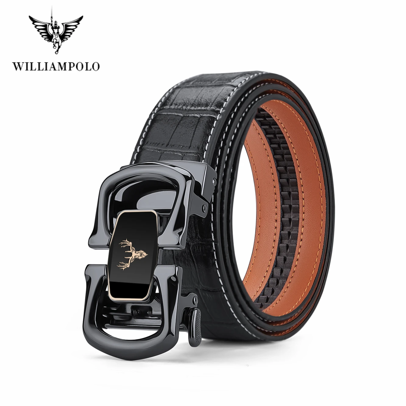 

WILLIAMPOLO Men'S Belt Genuine Leather Cowskin Waistband Belt Fashion Designer Black Male Automatic Buckles Belts For Men Gifts