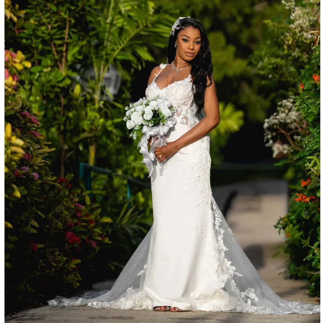 

White Mermaid Wedding Dresses Plus Size Sweep Train Spaghetti Straps Bridal Gown Appliques Party Dress robe de mariée Customized