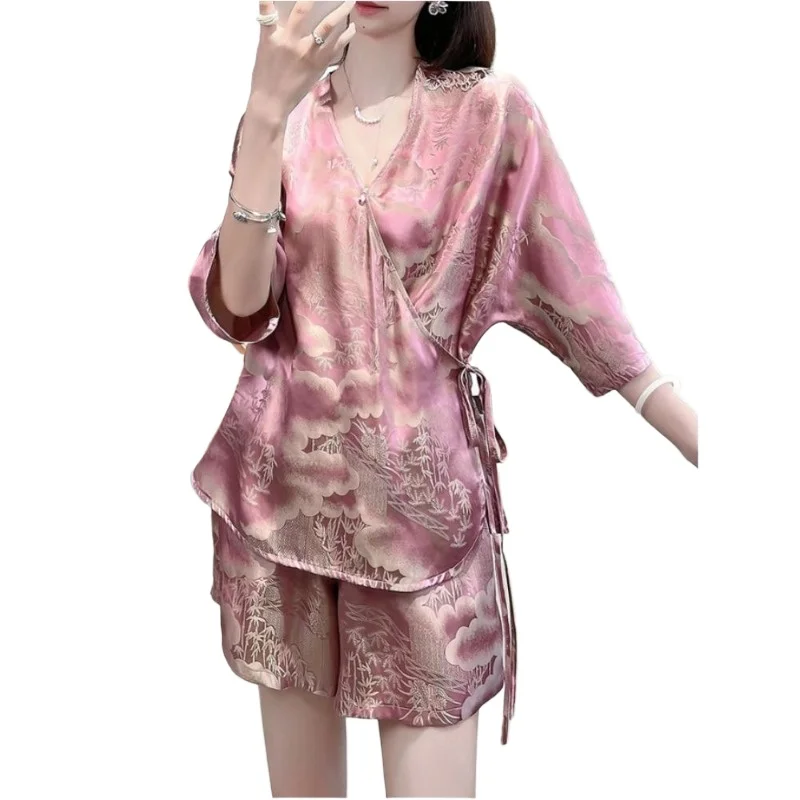 Fat Sister 145kg Super Large Size Loose and Thin Solid Color Thin Short-sleeved Trousers Casual Two-piece Suit Women's Ins Tide