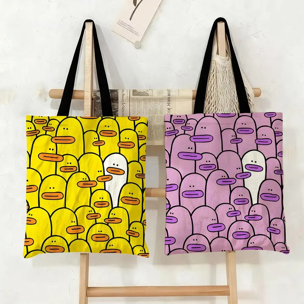 

Little Liu Duck Storage Bags Canvas Tote Bag Large Capacity Double-Sided Print Reusable Shopping Bag Eco-Friendly Shoulder Bag