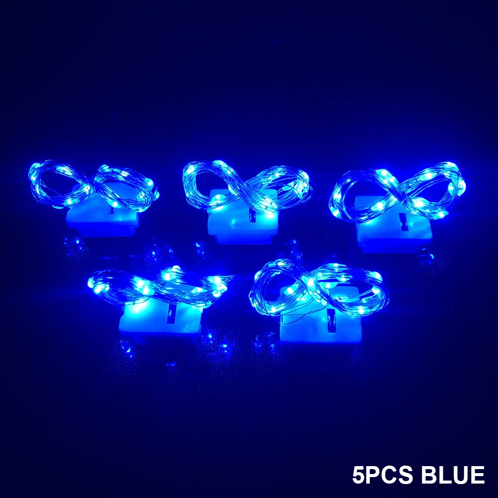 5Pcs Blue Flashing Decoration LED String Lights Christmas Wedding Party Restaurant Fast Slow Lights With 3 * Button Cell Battery