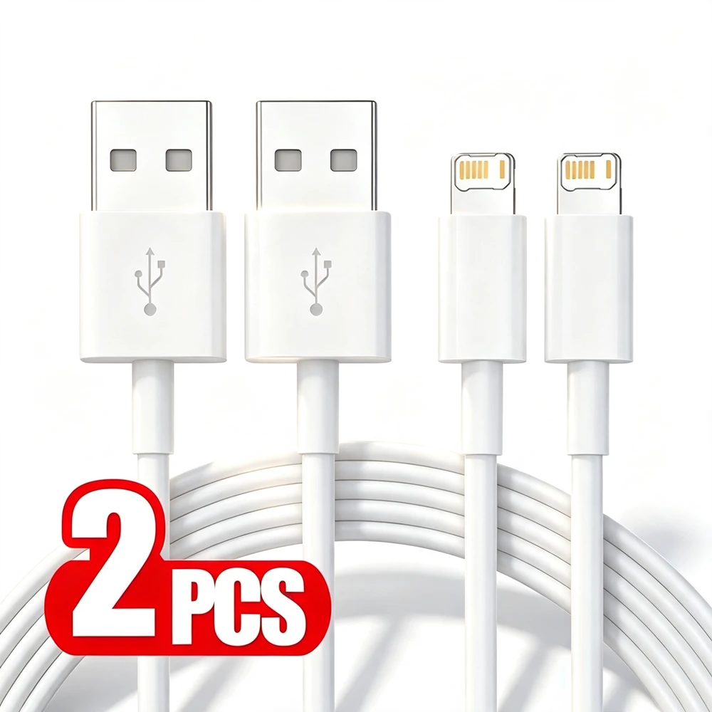 2PCS USB Fast Charging Cable For iPhone X XR XS Max 11 12 13 Mini 14 Pro Max 6S 7 8 14 Plus USB-A Rapid Charge Phone Data Cables