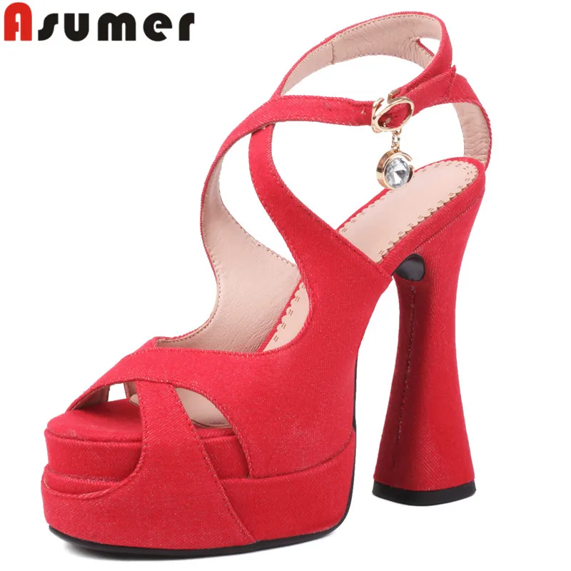 

ASUMER 2023 Size 34-44 New Fashion Peep Toe Denim Shoes Buckle Ladies Party Shoes Thick High Heels Platform Sandals