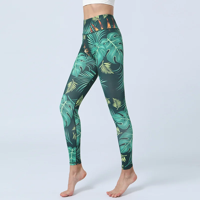 Damskie legginsy sportowe z nadrukiem w liście dla kobiet Slim Fit Butt Lift High Waist Fitness Dancing Pant Casual Outwear 8Z