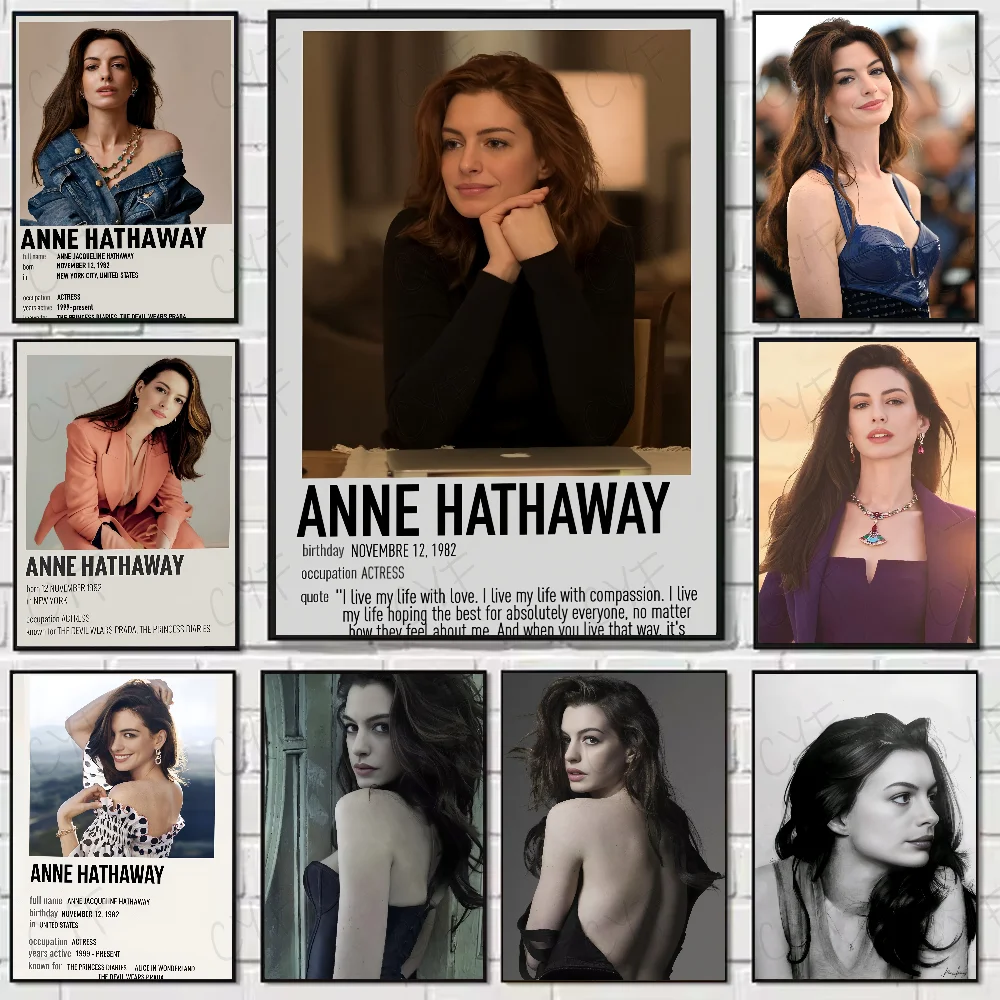 Póster de Actores americanos famosos A-Anne HathawayS, arte de pared de alta calidad para el hogar, oficina, dormitorio, pasillo, Bar, Idea de regalo perfecta