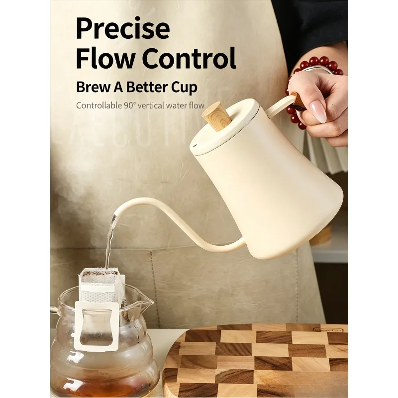 Pour Over Coffee Kettle Long Narrow Spout Gooseneck Coffee Pot Wooden Handle Coffee Maker Tool 0.6L