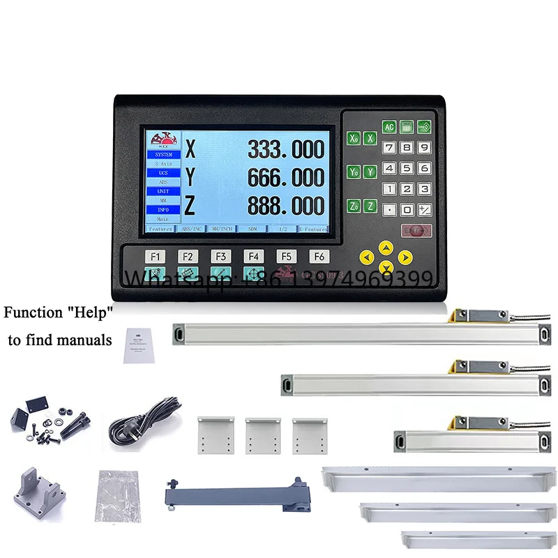 HXX GCS909 19 Languages 3 Axis LCD DRO SET Digital Readout and 3pcs 0-1000mm Linear Scale Encoder Ruler for Mill Lathe Grinding