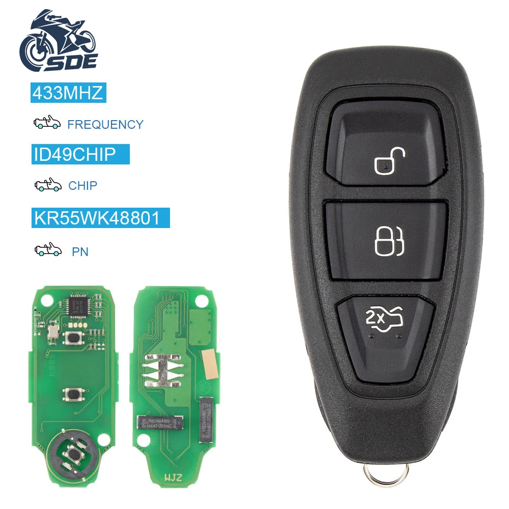 

SDE Remote Smart Car Key 434MHz ID49 Chip for Ford Focus C-Max Mondeo Kuga Fiesta FCC ID: KR5876268 / KR55WK4880