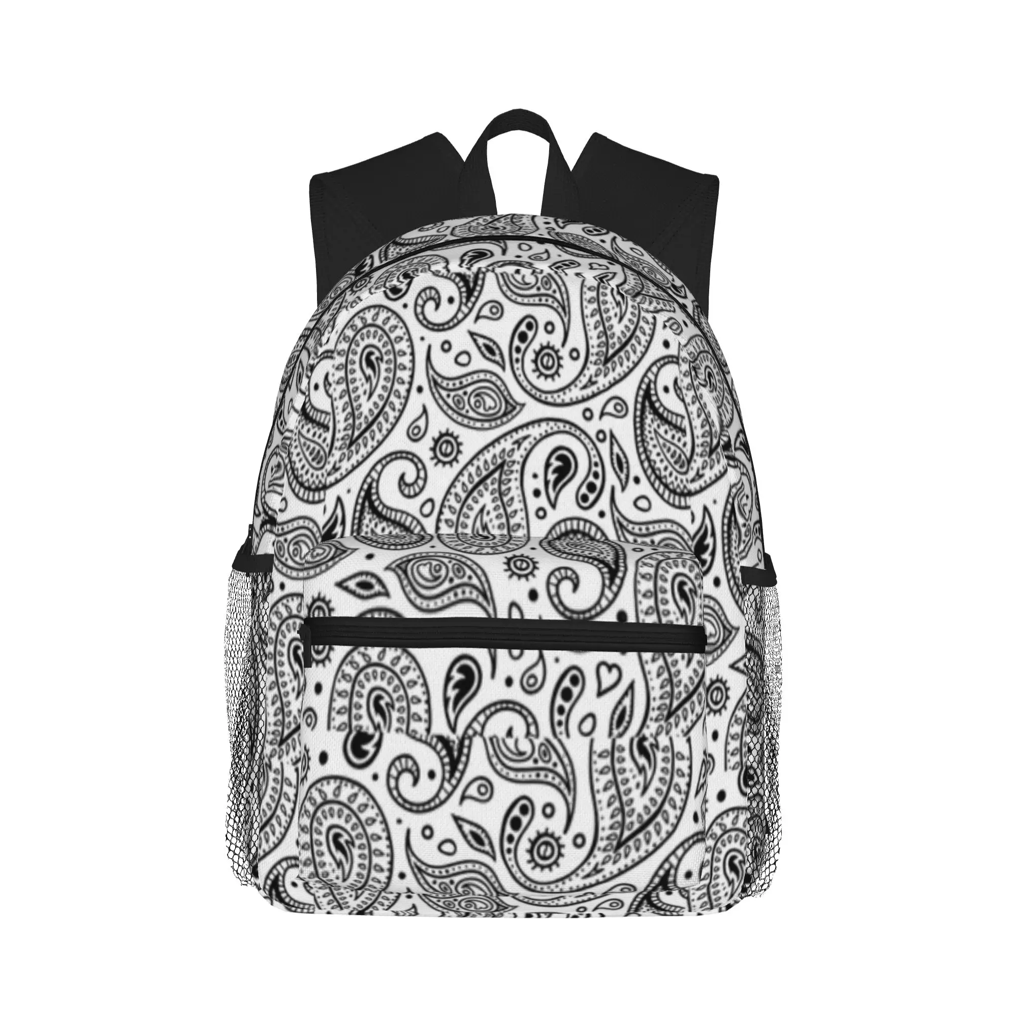 

White and black paisley Casual Backpack for Students and Adults Female bags