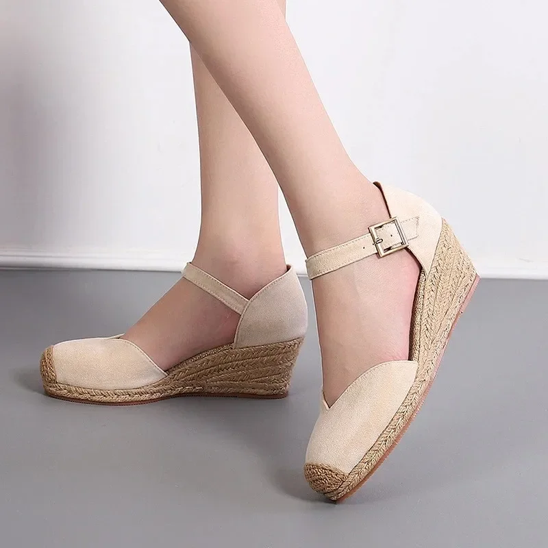 BEYARNEPlus Size 34--43 Espadrilles Wedge Sandals Shoes For Women Summer Canvas High Heels Platform Rope Sandals Fisherman Shoes