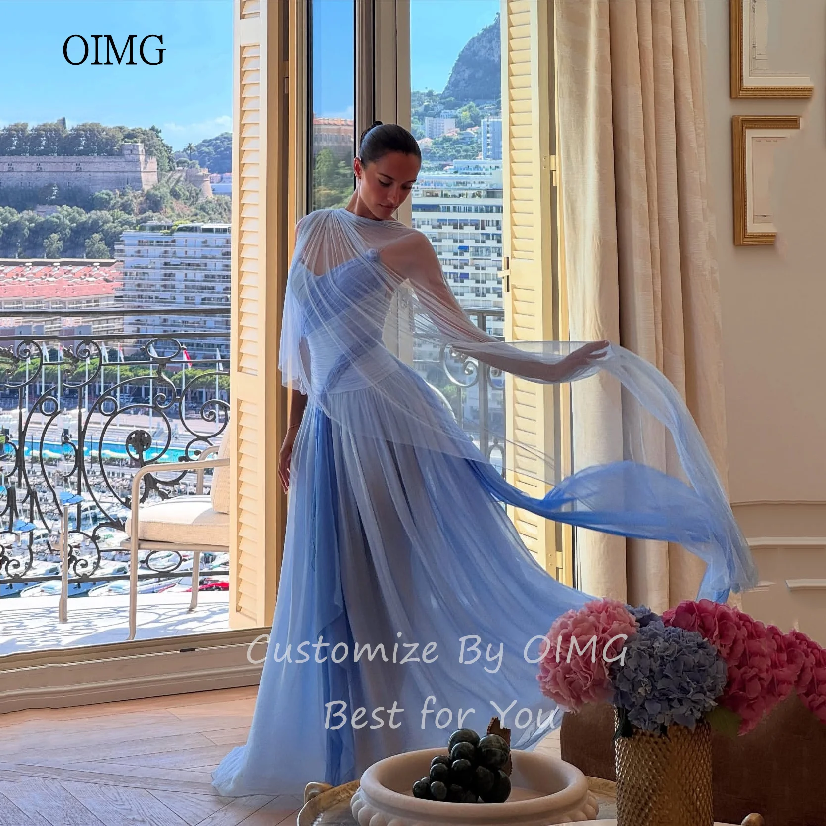 OIMG Maxi-Abschlussballkleider mit Spaghettiträgern in Kontrastfarbe, A-Linie, Partykleid, bodenlanges Abendkleid, gleicher Stil wie Kelly Maßgeschneidert