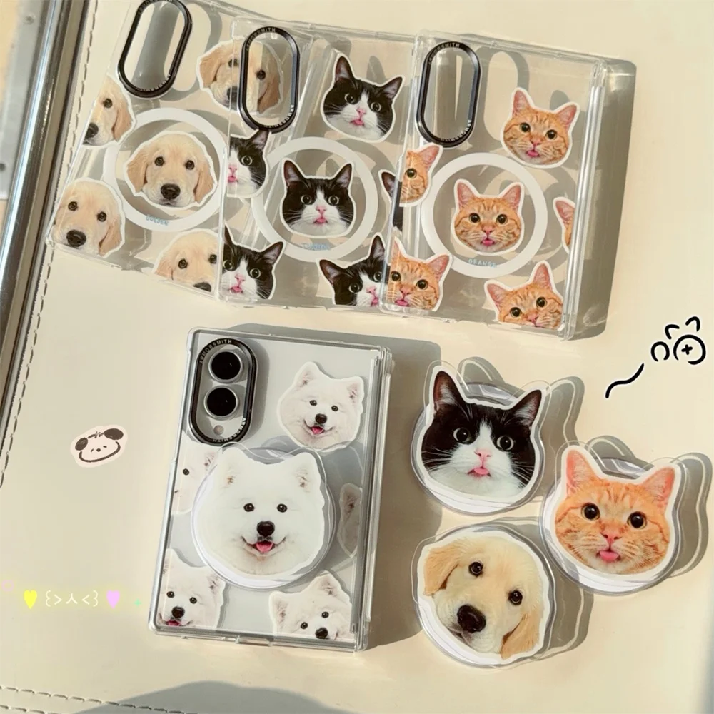 Korean Cute Cats dogs Magnetic Phone case for Samsung Galaxy Z Fold 8 Ultra Fold 7 Fold7 Cover With Magsafe Stand Chain pendant