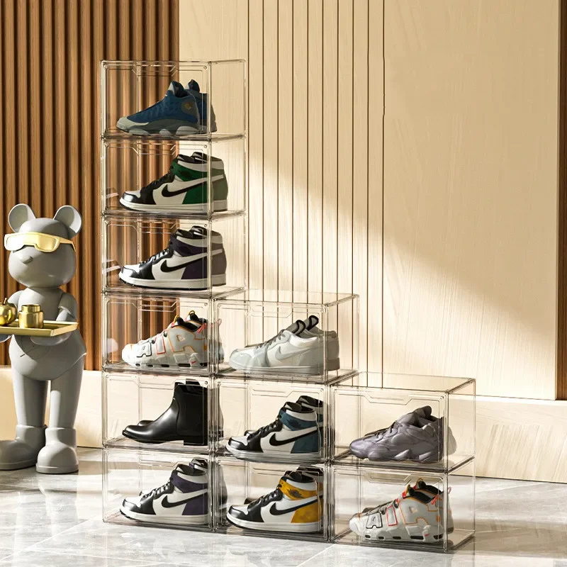 Transparent Magnetic Shoe Storage Box Thickened PET Dustproof Shoe Cabinet Sneakers High Heels Display Cabinet Sundry
