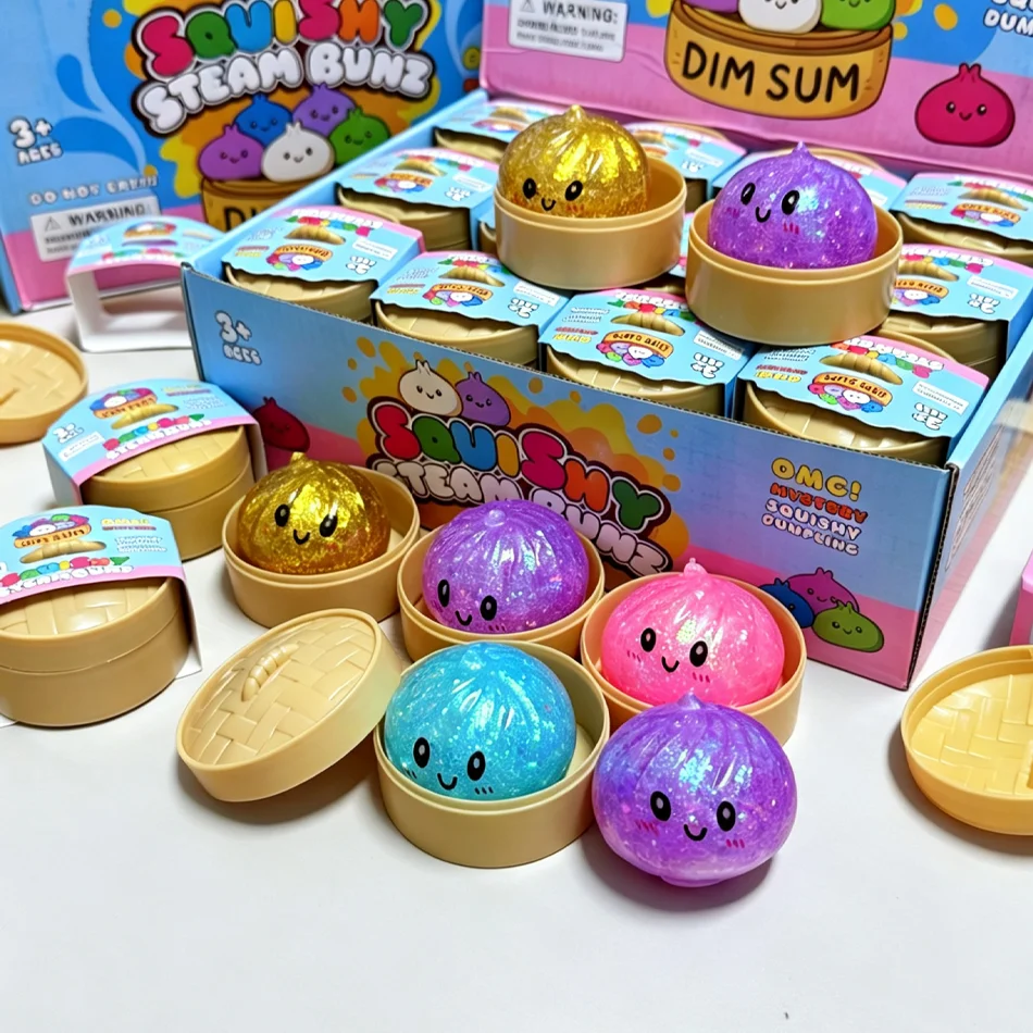 1-24 Stück Glitzer-Dumplings, Glitzer-Dumpling-Squishies mit Box, sensorisches Quetschspielzeug zur Stresslinderung