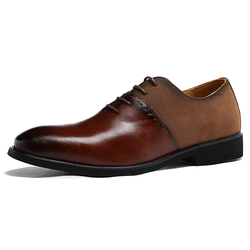 Men's Large Size Business Formal Spliced Oxford Shoes Comfortable Lace-up Leather Dress Shoes Office Wedding Business Formal
