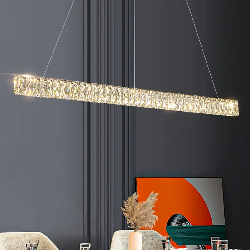 

Chrome/Gold Luxury modern chandelier kitchen island crystal led light home decoration restaurant dining rectangular hanging lamp