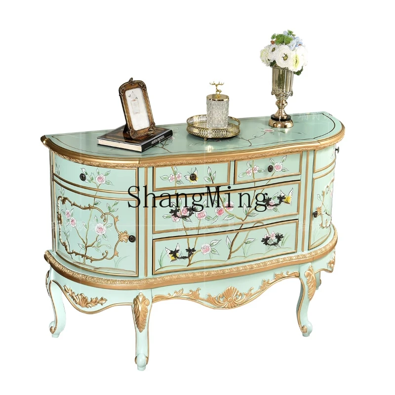 

ZYH retro painted semi-round entrance cabinet entry living room sofa partition side cabinet storage decorative cabinet