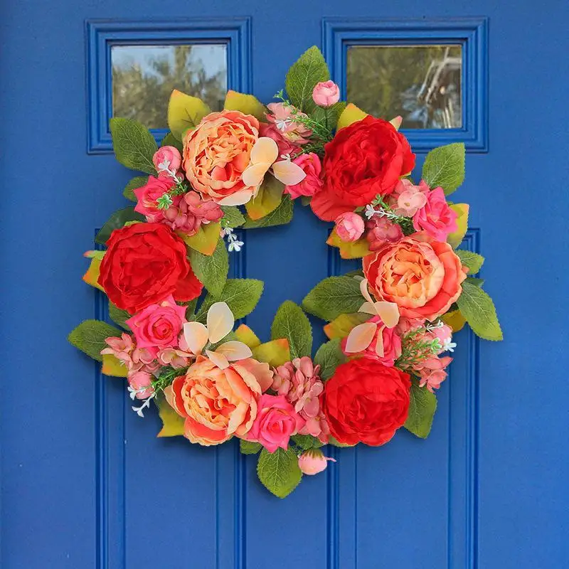 

15.75inch Artificial Peony Flower Wreath Wall Hanging Simulation Garland For Front Door Wall Window Decor