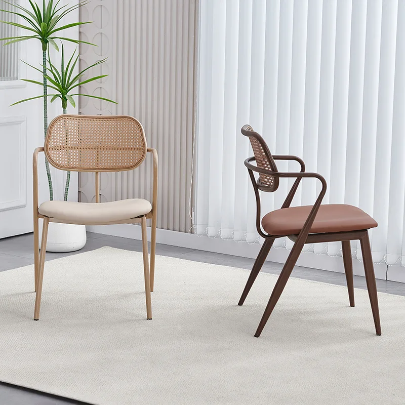 كرسي الروطان في العصور الوسطى كرسي طعام قابل للتكديس مسند ظهر منزلي مقعد مكتب مقهى شرفة كرسي ترفيهي كرسي طاولة طعام #3