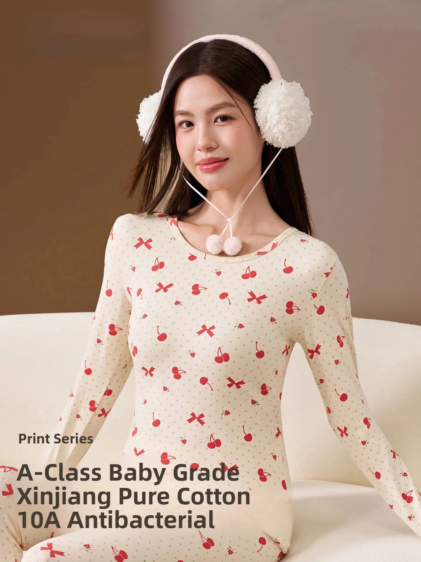antarctic-people-pure-cotton-warm-underwear-set-women's-autumn-winter-new-style-cotton-wool-base-layer-cute-style-long-sleeve