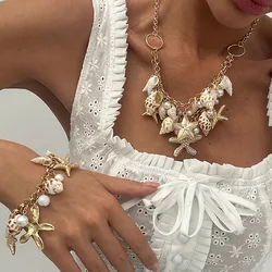 KMVEXO Bohemian Vacation Style Ocean Shell Starfish Imitation Pearl Necklace for Women 2025 Summer Vacation Party Beach Jewelry
