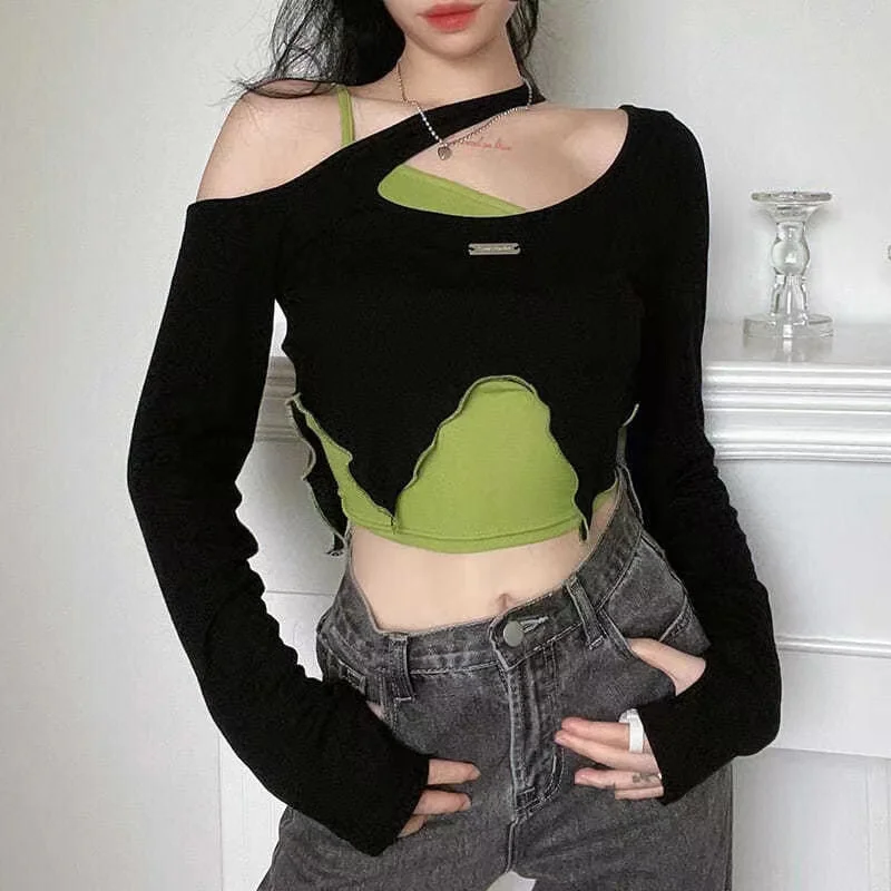 تي شيرت نسائي بأكمام طويلة Harajuku قوطي كبير الحجم من القطن الدانتيل Y2K جمالي ريترو سليم صالح مريح كاجوال أنيق أنيق