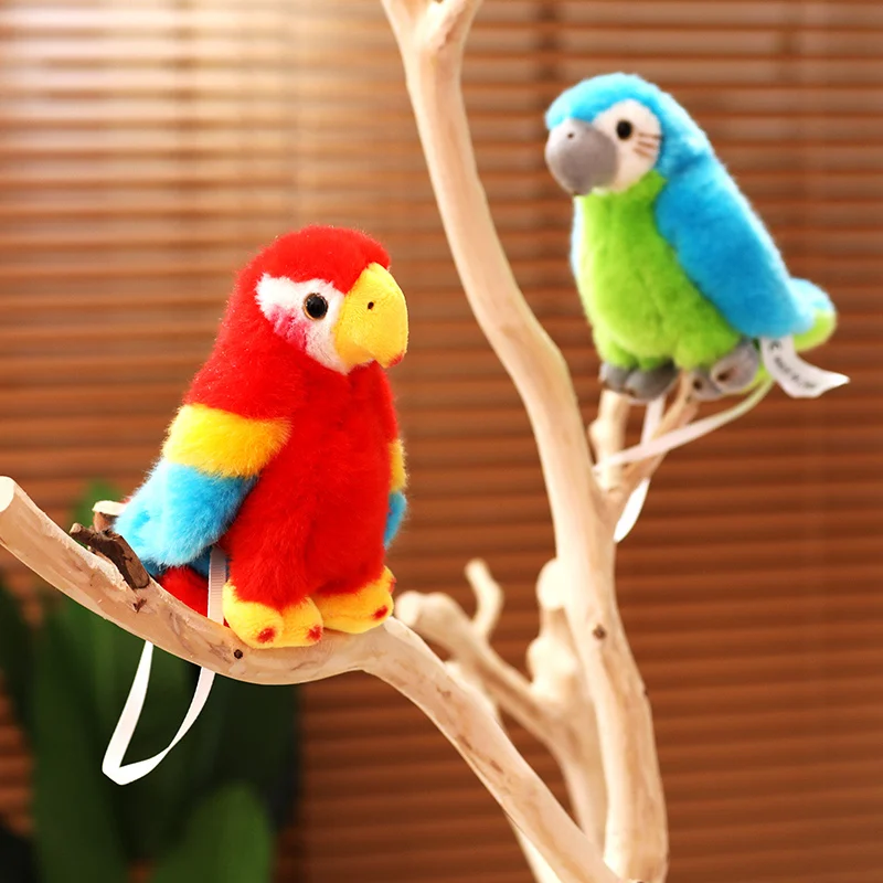 1Pc 12CM Cute Plush Parrot Toys with Adsorbable Magnet Lifelike Parrot Dolls Funny Birthday Party Decoration Gift