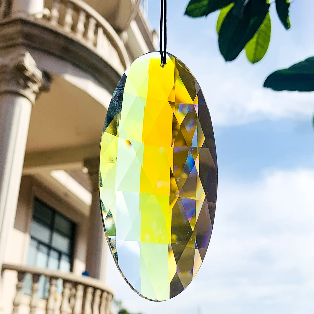 

120mm Excellent Rainbow Crystal Hanging Oval Faceted Prism Sun Catcher Chandelier Lighting Pendant Shinning Home Wedding Decor