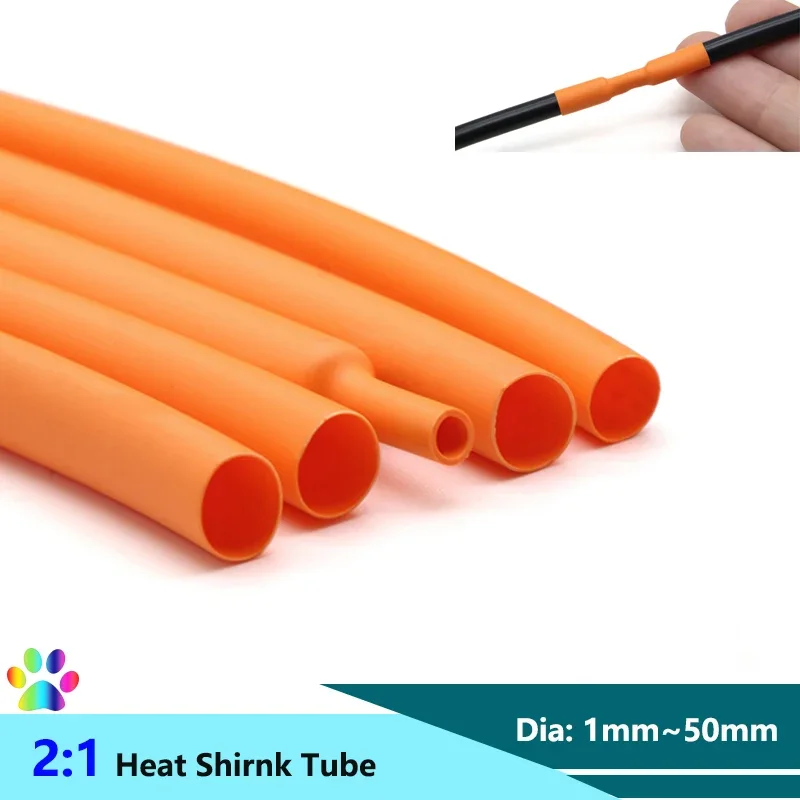 1/3/5M Orange 2:1 Heat Shrink Tube Dia. 1mm ~ 50mm Thermoresistant Tube Wire Repair DIY Heat Shrinkable Sheath Wrap for Cables