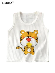 LJMOFA Fashion Children Sleeveless T-shirts for Girl Cute Animals Baby Boy Graphic Tee Cotton Vest Tops Kids Summer Clothes D151