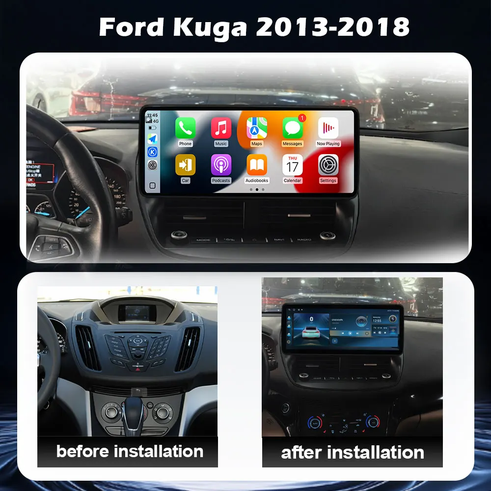 2400*900P QLED Touch Screen For Ford Kuga 2013-2019 12.3 Inch Car Multimedia Player GPS Navigation Auto radio Tools Fan 4G WIFI