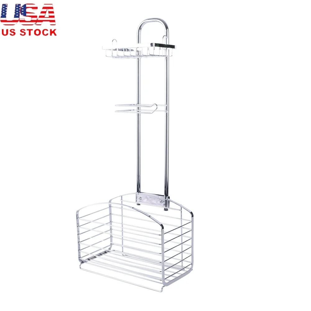 

Adjustable Bathroom Organizer 3 in 1 Toilet Paper Holder Storage Basket Accessory Shelf Compact Rust Resistant Free Standing