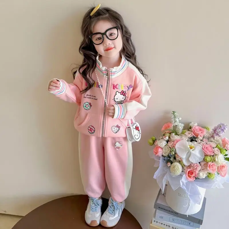 

Sanrio Hello Kitty Girl Hoodie Two-Piece Set Spring Autumn Coat Tops Pants Child Kawaii Cartoon Anime Fashion Casual Clothing