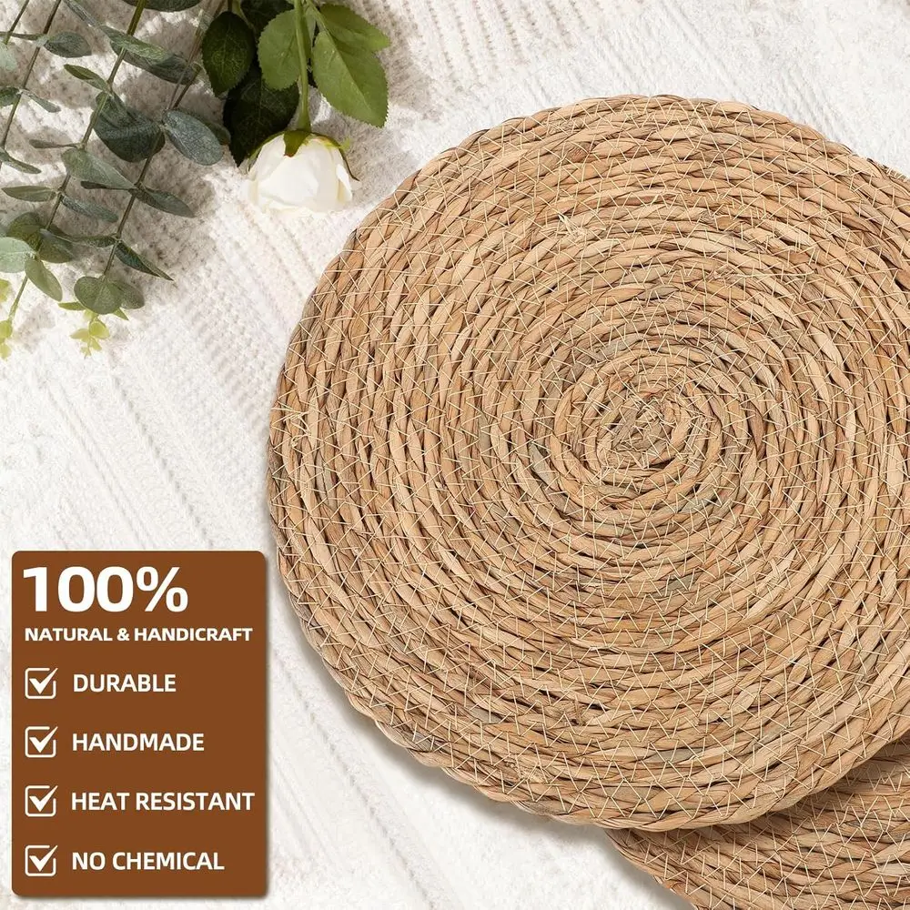 Lot de 6 12 sets de table tissés en queue de chat de ferme avec support de panier en rotin, parfaits pour l'automne, la fête, le Thanksgiving, la salle à manger de Noël