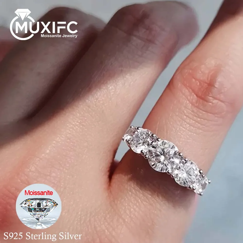 

MUXIFC Full Moissanite Wedding Ring Women 3.6cttw 5 Stone D Color Lab Diamond Engagement Band 925 Sterling Silver Jewelry Gifts