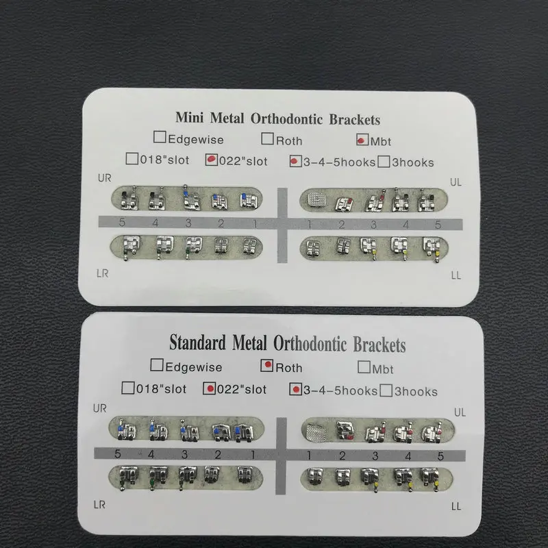 20pcs/pack Dental Mini MBT/Standard Roth Bracket 0.022 Slot 345 Hook Dental Metal Orthodontic Brackets